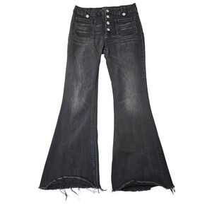 Driftwood Tess High Rise Flare 70s inspired Black Button Fly Raw Hem Size 29